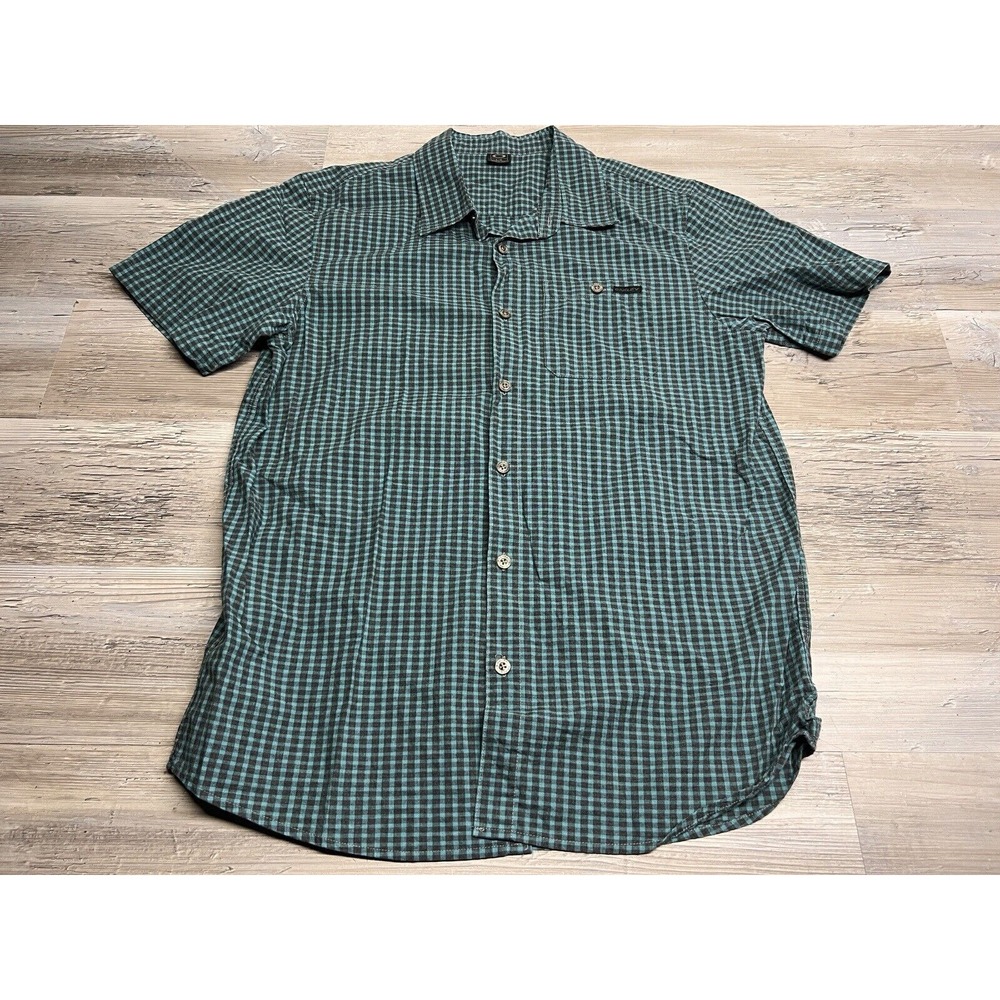 Oakley Plaid Button Up Short Sleeve Shirt Mens L Blue Green Skater Casual Surfer